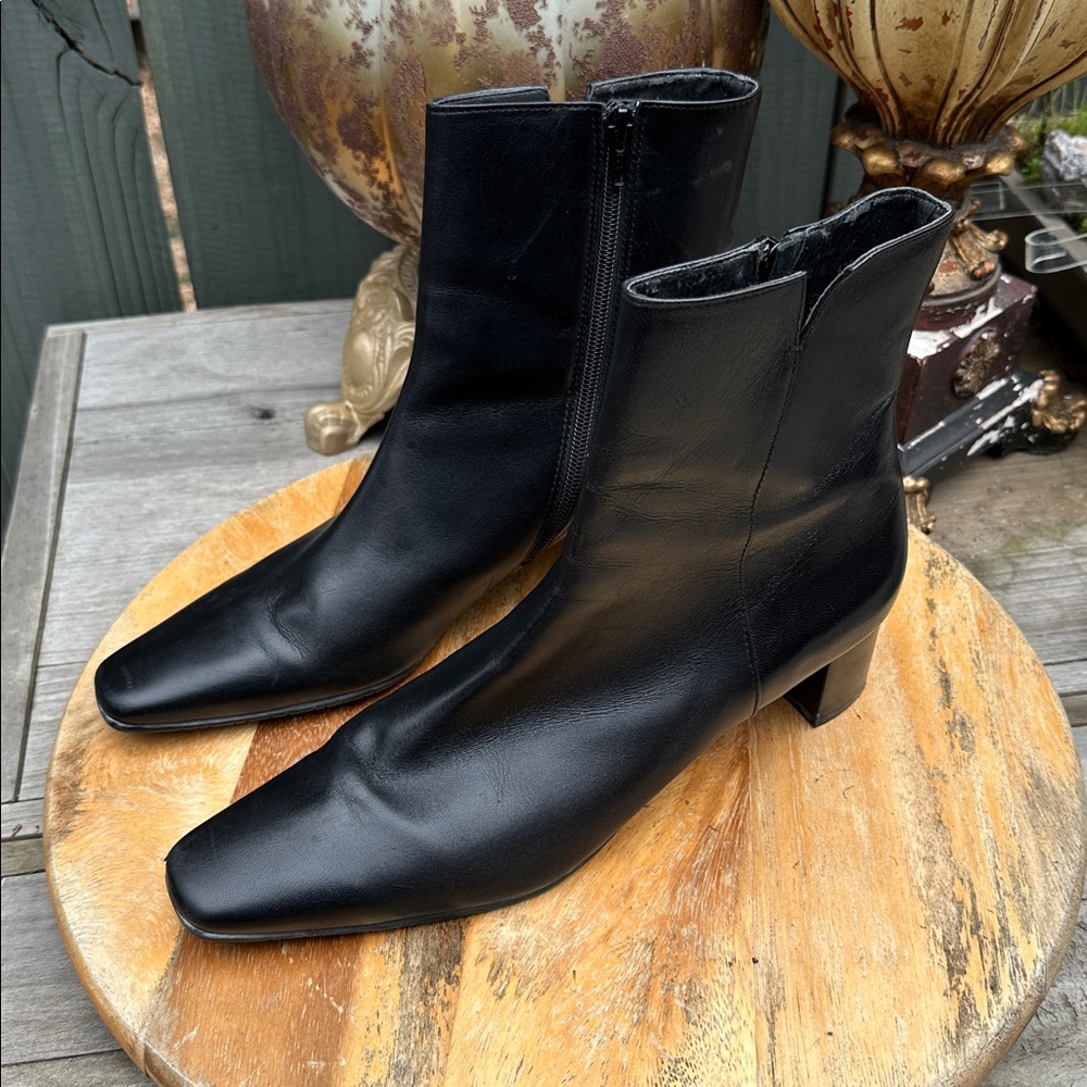 Women’s Van Eli Rich Black Leather Heeled Ankle Boots 11 Narrow